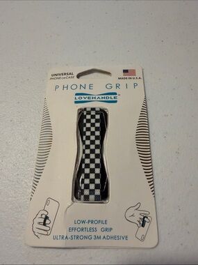 Black & White Check Phone Grip - Low-Profile Adhesive